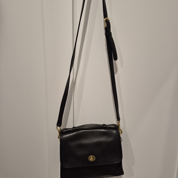 Vintage COACH Court Bag Old Coach Hand Bag Shoulder Bag Black Leather - Picture 2 of 16